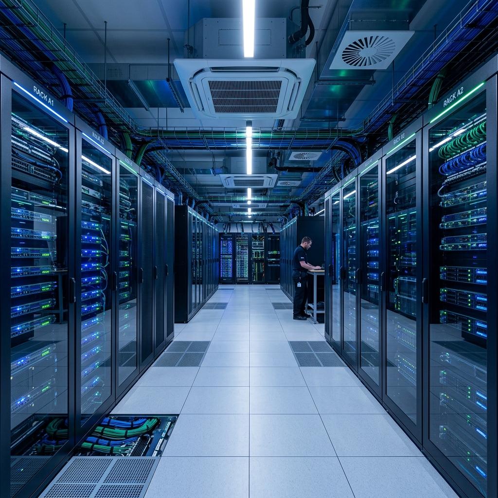 IP CCTV cameras monitoring a data center server room in Sri Lanka